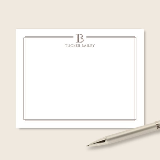 Monogram Initiaal Bruin Dubbele Rand Professionele Notitiekaartje
