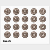 Monogram initiaal Bruin retouradres: Ronde Sticker (Vel)