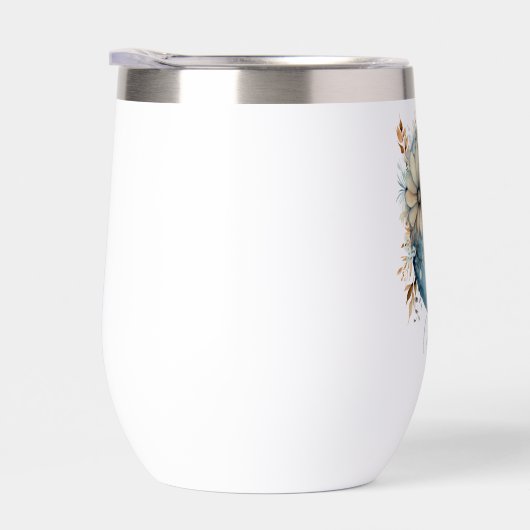 Monogram Initiaal C Blauwe Bloemen Waterverf Gift  (Rechts)