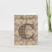 Monogram Initiaal C Elegant Floral Bedankkaart (Voorkant)