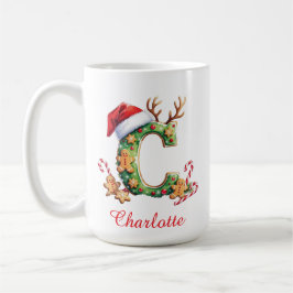 Monogram initiaal c gember mannen kerstmis koffiemok