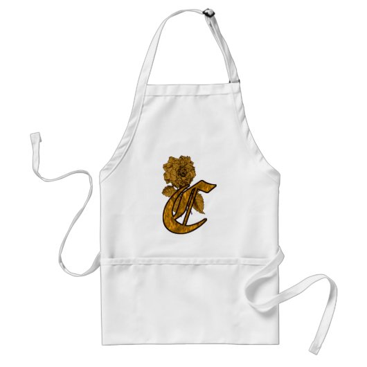 Monogram Initiaal C Gold Peony Apron Standaard Schort (Voorkant)