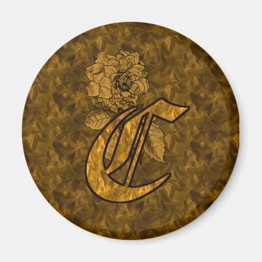 Monogram Initiaal C Gouden Pioen Bloem Magneet (Voorkant)