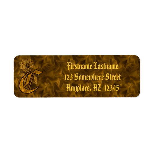 Monogram Initiaal C Gouden Pioen Retouradres Etiket (Voorkant)
