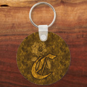 Monogram Initiaal C Gouden Pioen Roos Sleutelhanger (Voorkant)