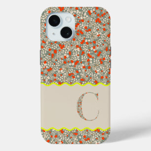 MONOGRAM INITIAAL C GROENE EN RODE KLEINE BLOEMETJ iPhone 15 CASE