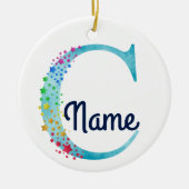 Monogram Initiaal C Rainbow Star-ontwerp Keramisch Ornament (Voorkant)