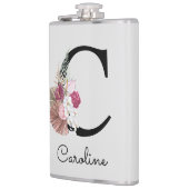 Monogram Initiaal C Roze Boho Meisjesachtig Bloem Heupfles (Links)