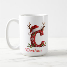Monogram initiaal c sneeuwvlokken vrolijk kerstfee koffiemok