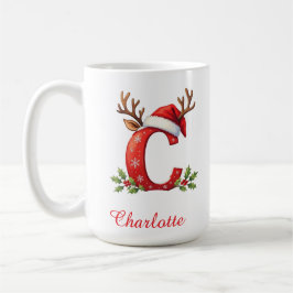 Monogram initiaal c sneeuwvlokken vrolijk kerstfee koffiemok