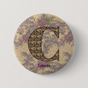 Monogram Initiaal C Vintae Bloemstuk Persoonlijk Ronde Button 5,7 Cm