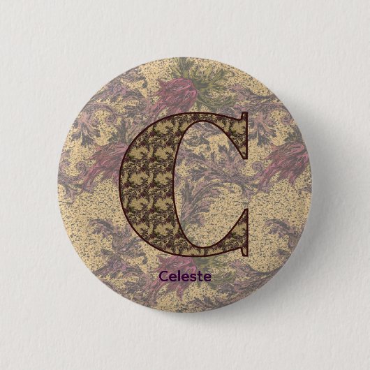 Monogram Initiaal C Vintae Bloemstuk Persoonlijk Ronde Button 5,7 Cm (Voorkant)