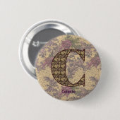 Monogram Initiaal C Vintae Bloemstuk Persoonlijk Ronde Button 5,7 Cm (Voorkant /achterkant)