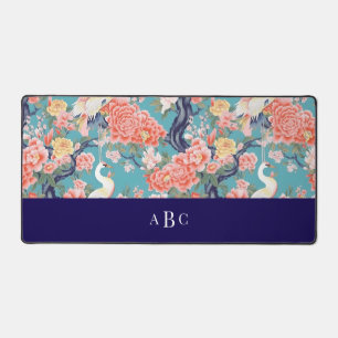 Monogram Initiaal Chinoiserie Floral Egret Bureaumat