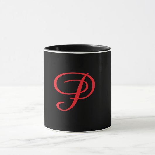 Monogram Initiaal Cursief Zwart Mok (Midden)