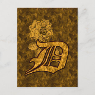 Monogram Initiaal D Elegante Gouden Pioen Bloem Briefkaart