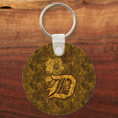 Monogram Initiaal D Elegante Gouden Pioen Bloem Sleutelhanger (Voorkant)