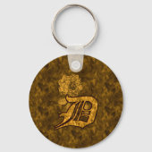 Monogram Initiaal D Elegante Gouden Pioen Bloem Sleutelhanger (Achterkant)