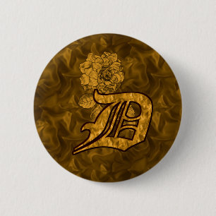 Monogram Initiaal D Elegante Gouden Pioen Roos Ronde Button 5,7 Cm