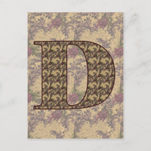 Monogram Initiaal D Elegante Vintage Bloem Briefkaart