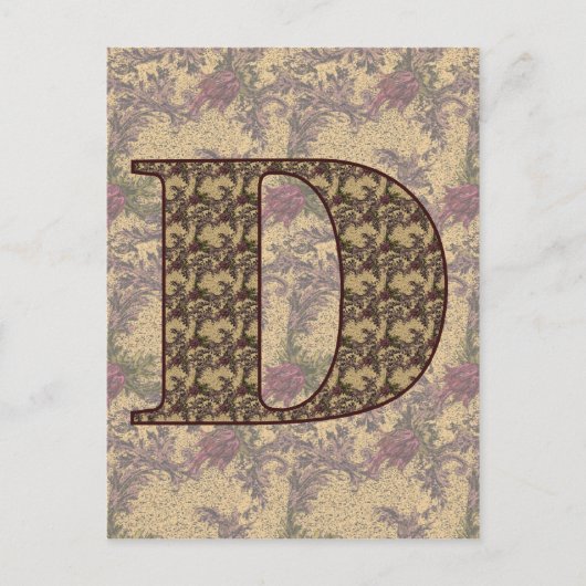 Monogram Initiaal D Elegante Vintage Bloem Briefkaart (Voorkant)