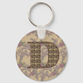 Monogram Initiaal D Elegante Vintage Bloem Sleutelhanger (Voorkant)