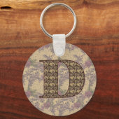 Monogram Initiaal D Elegante Vintage Bloem Sleutelhanger (Achterkant)