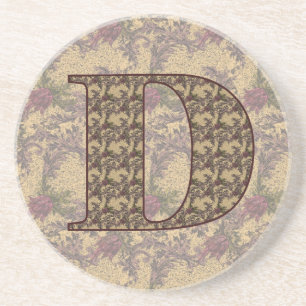 Monogram Initiaal D Elegante Vintage Bloem Zandsteen Onderzetter