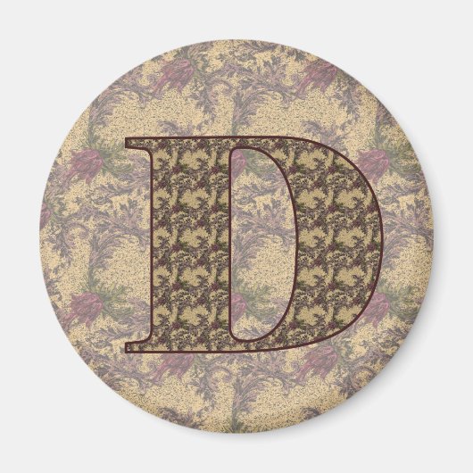 Monogram Initiaal D Elegante Vintage Bloemen Magneet (Voorkant)