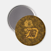 Monogram Initiaal D Gouden Pioen Bloem Magneet (Voorkant / Achterkant)