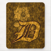 Monogram Initiaal D Gouden Pioen Bloem Muismat (Voorkant)