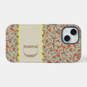 MONOGRAM INITIAAL D GROENE EN RODE BLOEMETJES iPhone 15 CASE (Achterkant horizontaal)
