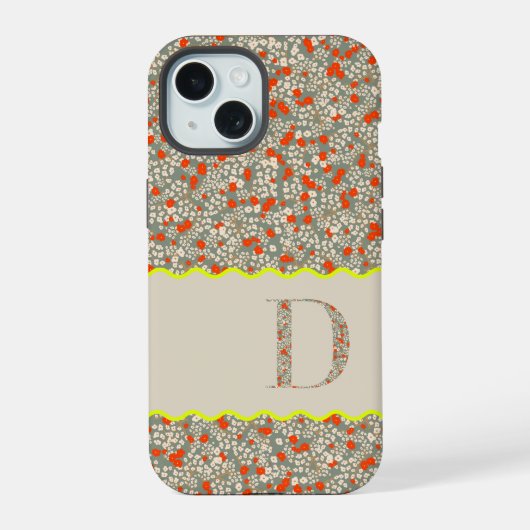 MONOGRAM INITIAAL D GROENE EN RODE BLOEMETJES iPhone 15 CASE (Achterkant)