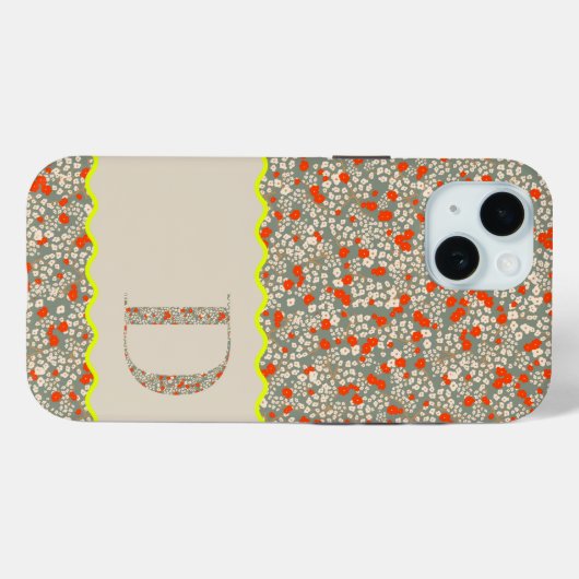 MONOGRAM INITIAAL D GROENE EN RODE KLEINE BLOEMETJ Case-Mate iPhone CASE (Achterkant (horizontaal))
