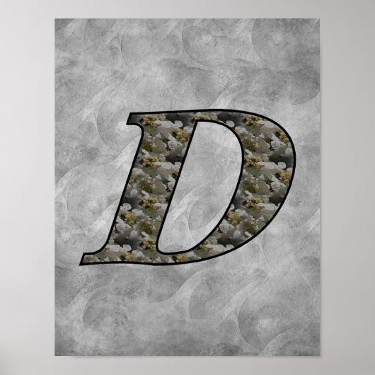 Monogram Initiaal D Hortensia Bloemen Poster (Voorkant)