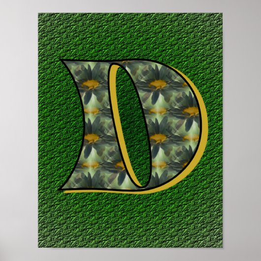 Monogram Initiaal D Madeliefje Bloem Kunst Poster (Voorkant)