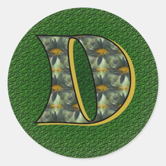 Monogram Initiaal D Madeliefjes Bloem Kunst Ronde Sticker (Voorkant)