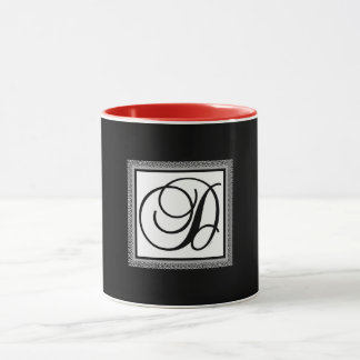 Monogram Initiaal D Rood Binnen Zwart Buiten  Mok