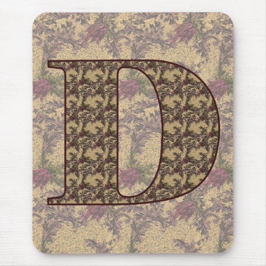 Monogram Initiaal D Vintage Bloem Muismat (Voorkant)