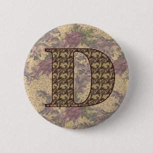 Monogram Initiaal D Vintage Bloem Ronde Button 5,7 Cm