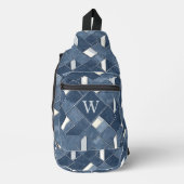 Monogram Initiaal Denim Blauw Gedrukt Lattice Kijk Sling Bag (Voorkant)