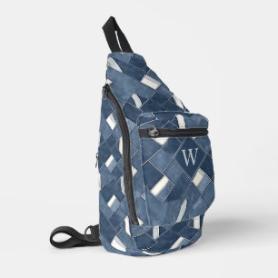 Monogram Initiaal Denim Blauwe Gedrukte Lattice Lo Sling Bag