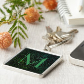 Monogram Initiaal Donkere Bloem Roos Groen Gradiën Sleutelhanger (Zijkant)
