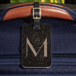 Monogram Initiaal Donkere Bloemrijke Roos Neutrale Bagagelabel