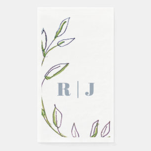 Monogram Initiaal Dusty Blue Green Leaf Art Weddin Servet