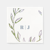 Monogram Initiaal Dusty Blue Green Leaf Art Weddin Servet (Voorkant)