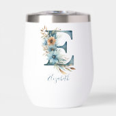 Monogram Initiaal E Blauw Bloemenschildering Water (Voorkant)