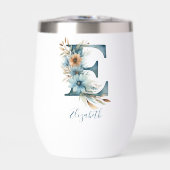Monogram Initiaal E Blauwe Bloemen Waterverf Gift  (Voorkant)