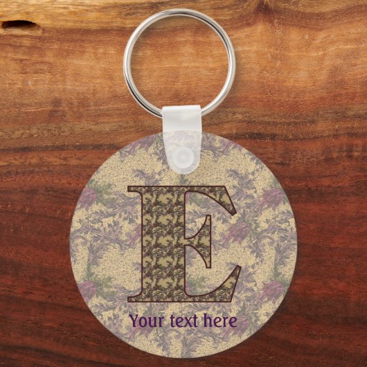 Monogram Initiaal E Elegante Bloemige Gepersonalis Sleutelhanger (Voorkant)