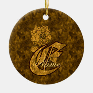 Monogram Initiaal E Elegante Gouden Pioen Personal Keramisch Ornament